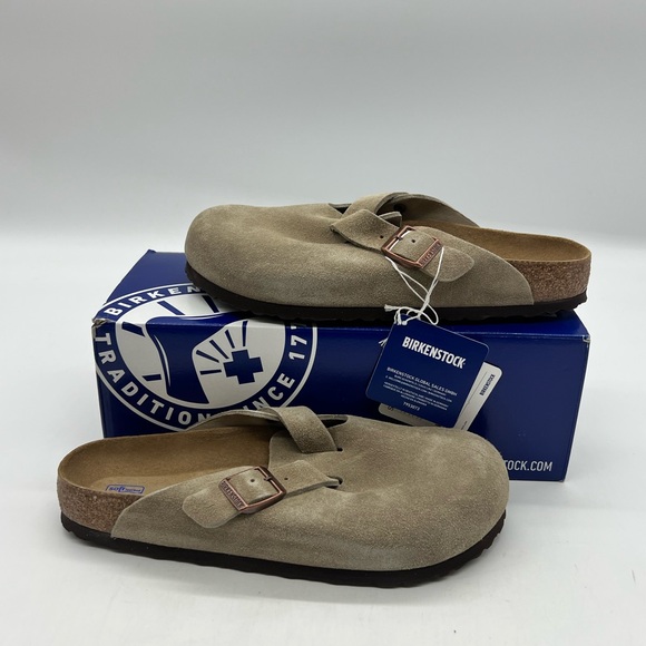 Birkenstock Shoes - Birkenstock Boston Women 9 Men 7 Narrow Taupe Suede Clogs Slip On Shoes